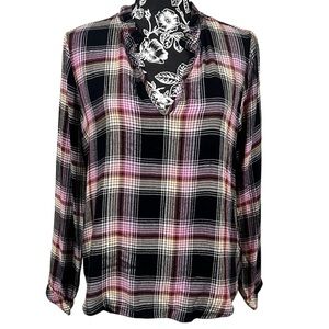 Cloth & Stone Multicolor Plaid V-Neck Blouse